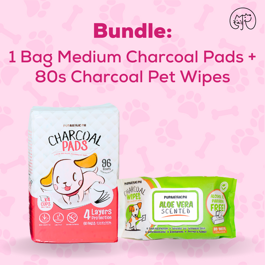 Bundle Promo: 1 Bag Pupaholic PH NEW and IMPROVED Charcoal Medium Pads + 1 Pack Pupaholic Ph Charcoal Wipes