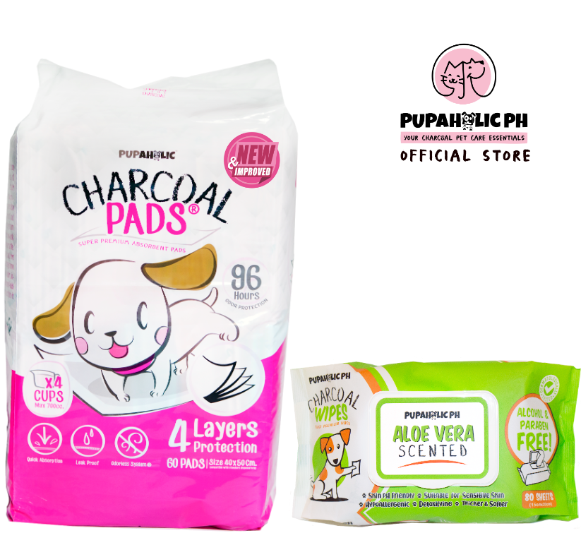 Bundle Promo: 1 Bag Pupaholic PH NEW and IMPROVED Charcoal Medium Pads + 1 Pack Pupaholic Ph Charcoal Wipes