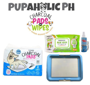 STARTER PACK: 1 Bag NEW and IMPROVED Large Pads, Blue Large Peepad Holder, Wipes and Repacked Fourpaws Weewee Spray